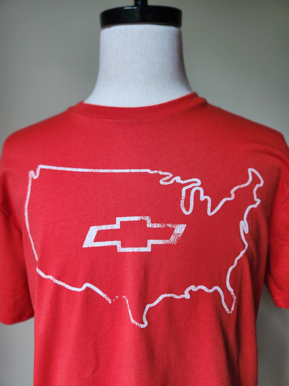 Chevrolet Emblem USA Map Graphic T Shirt Red Short Sleeve Chevy Car Apparel SZ M